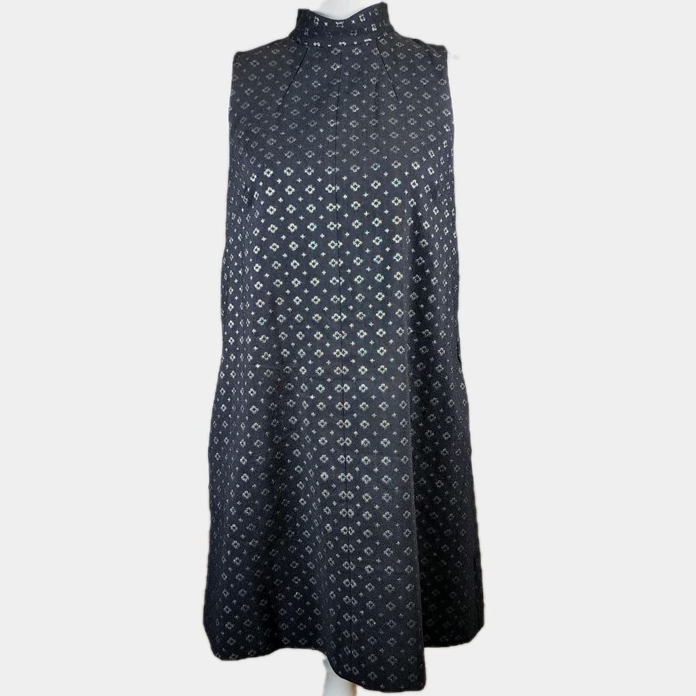 Tahari ASL A-Line Dress Womens 2 Black‎ Metallic Pockets Cotton Blend Stretch